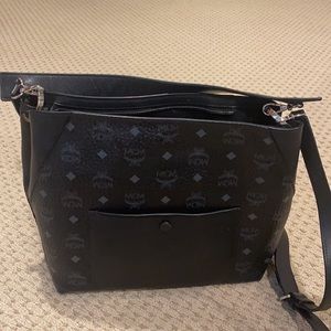 MCM Black Klara Visetos Medium Hobo